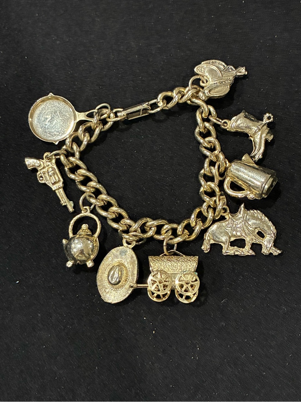 Vintage Gold Tone Western Charm Bracelet